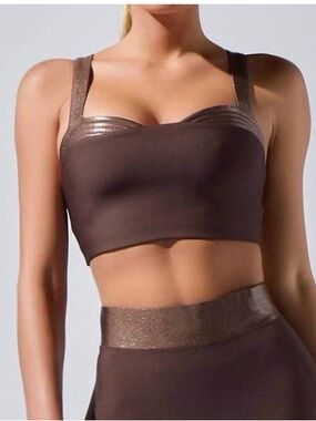 Brown Metallic Trim Crop Top